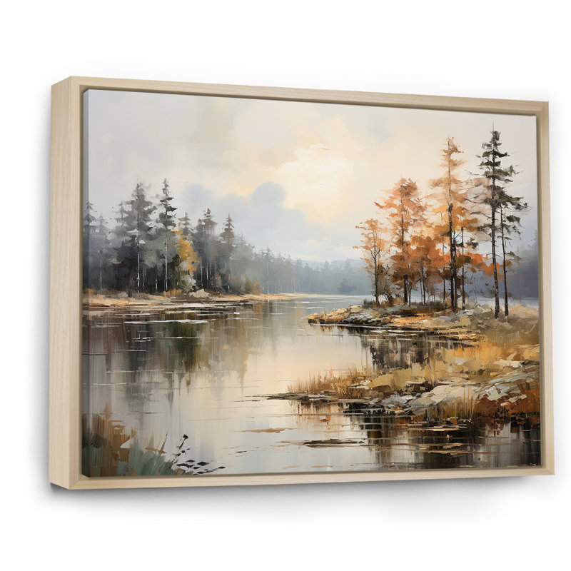 «Lakeside Fall Foliage Serenity II - Lake River», art mural, H 30 po x l 40 po x P 1,5 po, Cadre naturel flottant