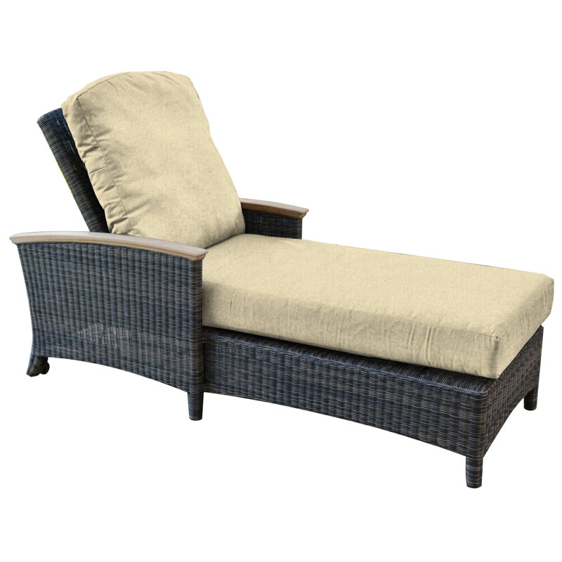 Bella Outdoor Teak Chaise Lounge, Spectrum Sand Sunbrella® Plainweave, Brown