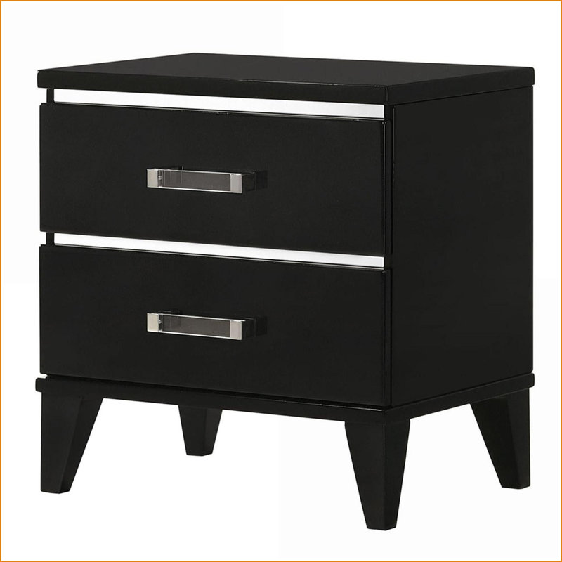 Table de chevet noire à 2 tiroirs avec rangement