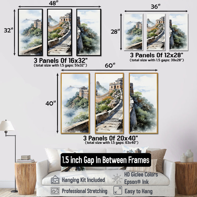 Grande muraille de Chine, sérénité 5 - Art mural Chine, Cadre flottant noir, H 28 po x l 36 po x P 1 po