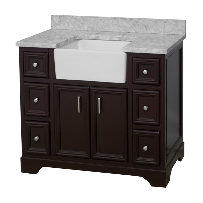 Ensemble de meuble-lavabo simple 42 po Emiliano, Chocolat, Marbre de Carrare