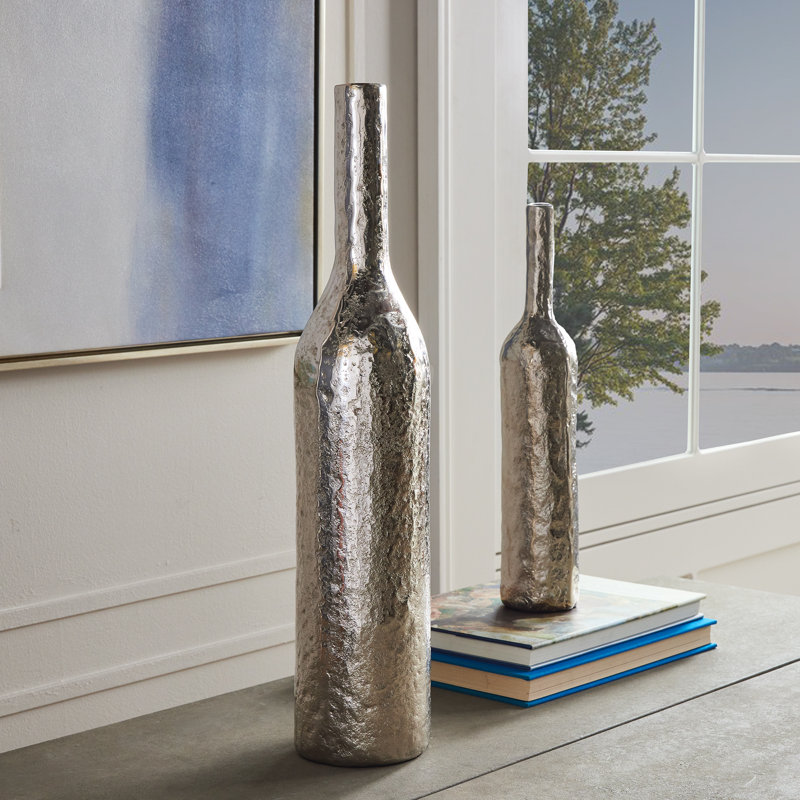 Handmade Aluminum Table Vase, Silver, 24" H x 5" W x 5" D