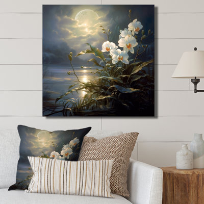 «Orchids Waterscape Moonlight I», reproduction sur toile