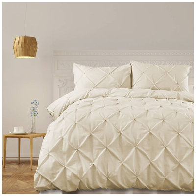 400TC Cotton Pintuck Sateen Solid Duvet Cover Set