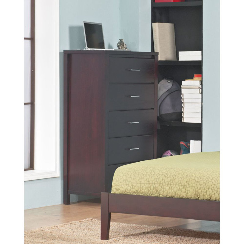 Commode 5 tiroirs Dejon, Brun