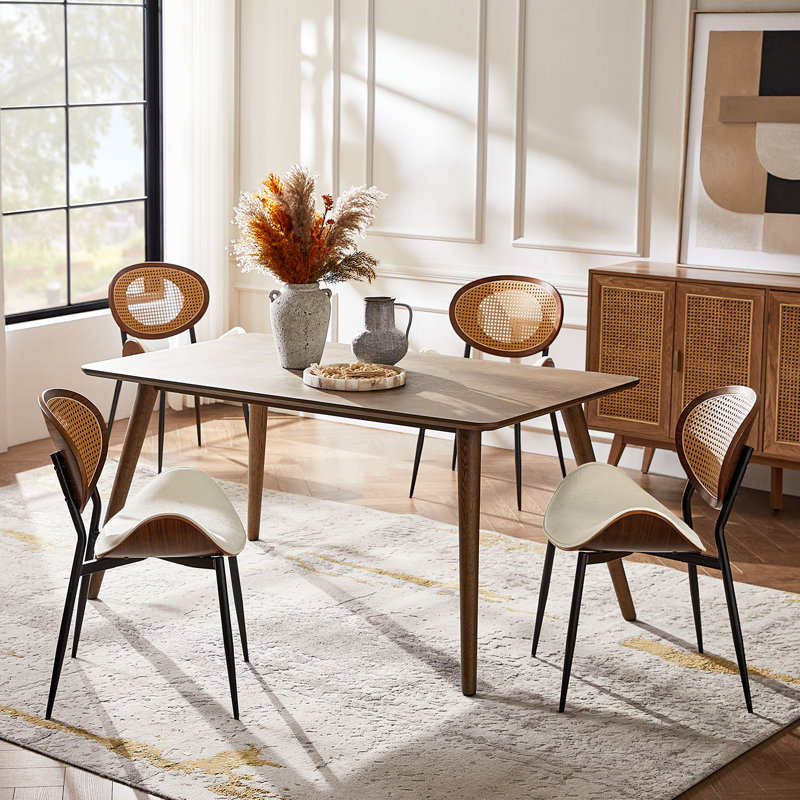 Pateley Mid-Century Modern Rattan Dining Chair Set, 2, Ivory