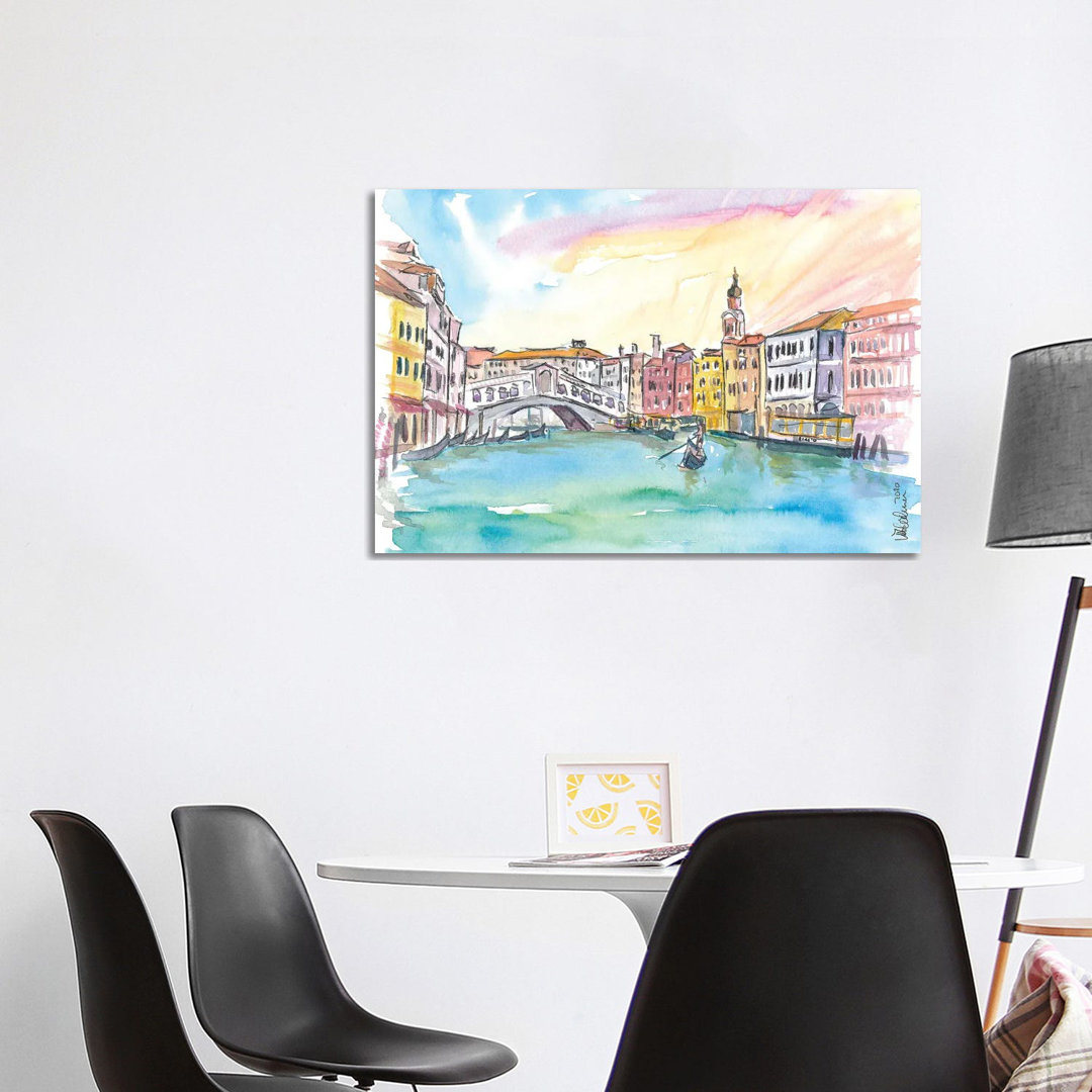 Venice Rialto And Grand Canal At Sunset - Wrapped Canvas Gallery-Wrapped Canvas Giclée