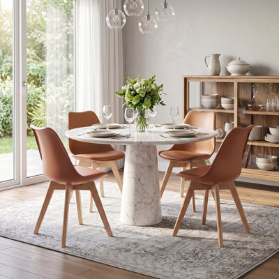 Dining Chairs Set Of 4, Mid-Century Modern Dining Chairs With PU Leather Seat Cushion, Ergonomic Molded Plastic Shell Chair With Solid Beech Wood Legs, Armless Kitchen Side Chairs For Dining Room, Living Room, Office