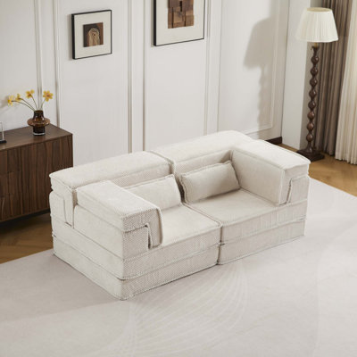 Compression Mahjong Sofa,Convertible Floor Sofa Bed,DIY Boneless Modular Sectional Sofa,No Assembly Required,Circle Fleece Fabric,Modern Oversized Loveseat