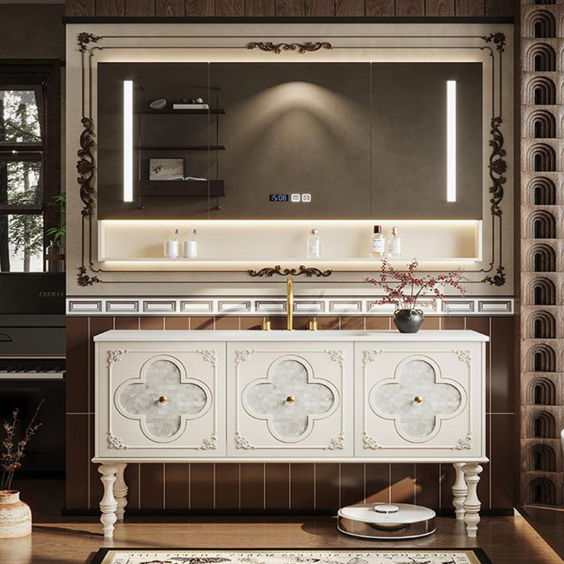 American-style fashionable bathroom cabinet, 55", Off-White