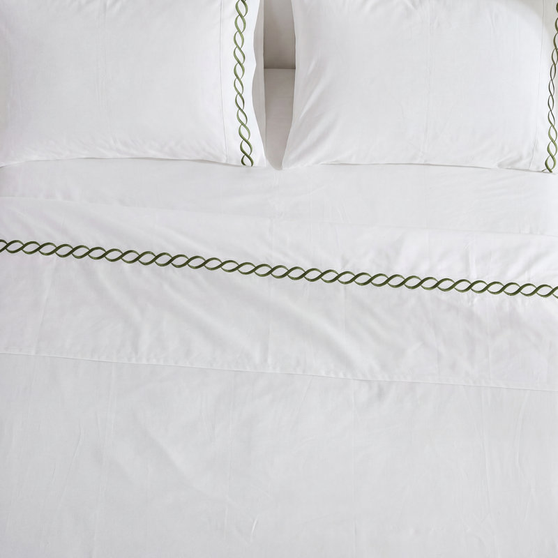 Barden Sateen Geometric Sheet Set, King Sheet Set with 2 Pillowcases, Green/White