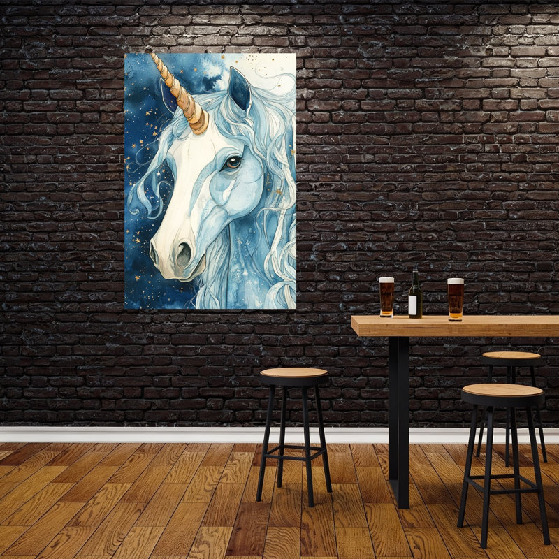 Art mural paysage céleste, licorne bleue, rêve, éthéré, mystique, cheval, H 60 po x l 40 po