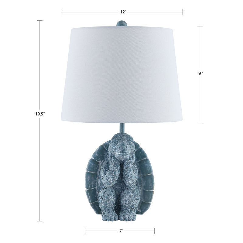 19.5" Blue Textured Resin Turtle Table Lamp, Blue, White