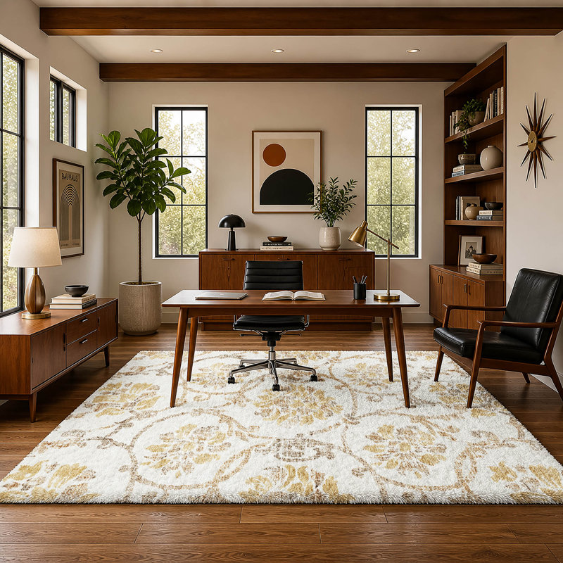 Tapis Dream Shag ADS766 de qualité supérieure, lavable à la machine et à motif floral, Ivory, 3' x 5'