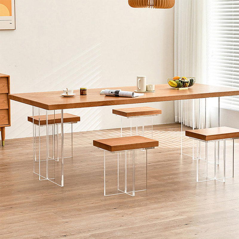 Modern Rectangular Solid Wood Acrylic Dining Table, 29.53"H x 86.61"L x 39.37"W