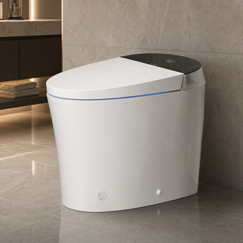 Toilettes Smart Bidet avec chasse d'eau à capteur, buse autonettoyante, eau chaude, siège chauffant, séchoir à air, affichage numérique à DEL, bidet Smart Télécommande sans fil