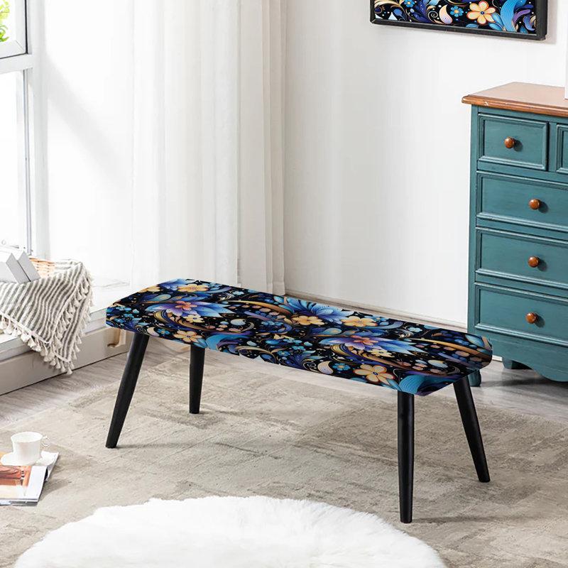 Mystical Allure Flower Serenity - Polka Dots Upholstered Black Bench