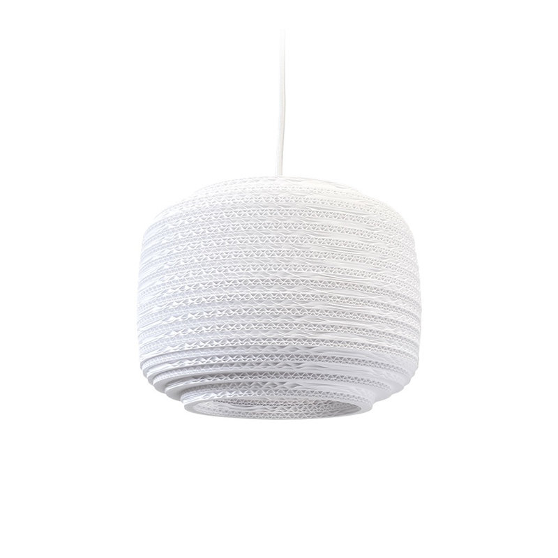 Scraplight Recycled Cardboard Pendant Light - Ausi, 11" H x 8.5" W x 8.5" D, White