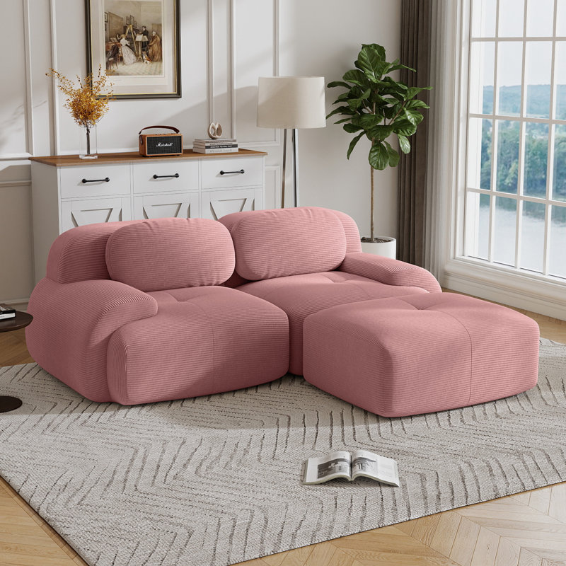 Compression Sofa, L Shape Sofa, Corduroy Fabric Sofa, For Living Room, 29.5" H x 81.8" W x 70" D