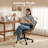 Adden Mid-Century Modern Adjustable Office Chair with Faux Leather Seat and Wood Back, Adjustable Swivel Rolling Base-752018461