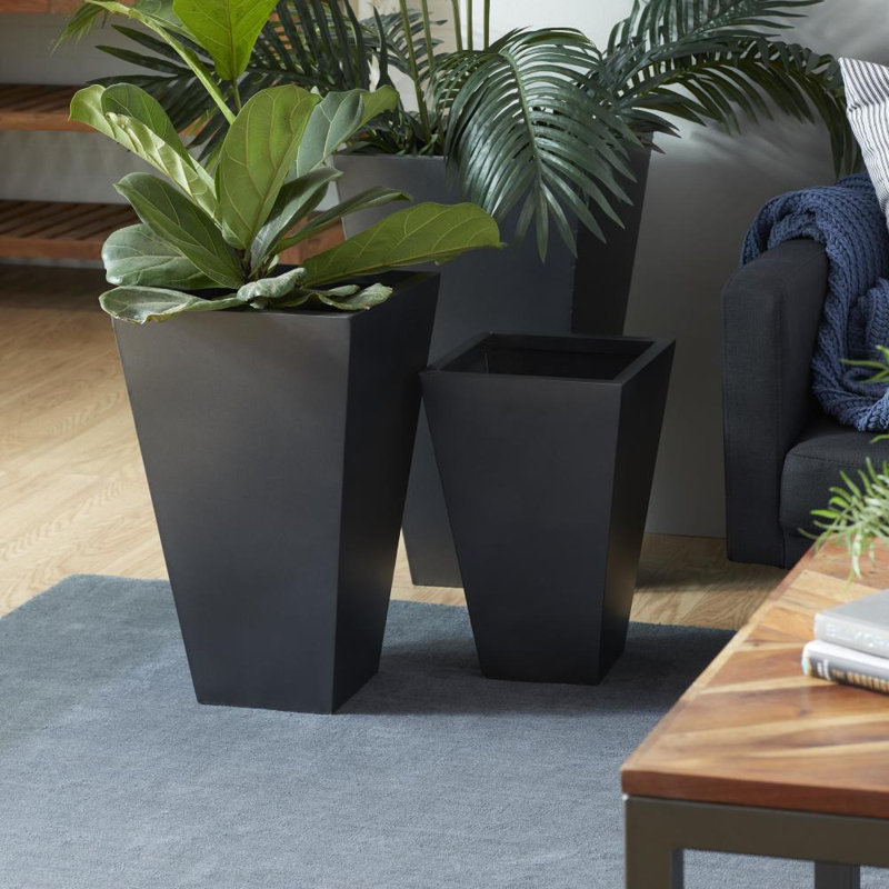 Ensemble de pots à fleurs en fer 3 pièces Delune, Noir