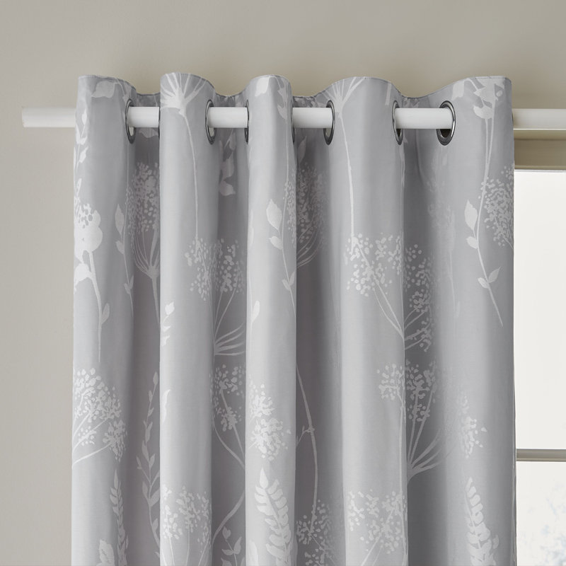 Meadowsweet Floral Jacquard Curtains Two Panels, Silver, 229 W x 229 D cm