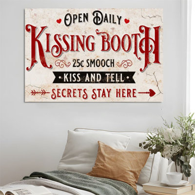 2D Flat, 1Pc Framed Canvas Wall Art, Kissing Booth, vintage love theme, retro hand-drawn style Art Print Canvas Poster Painting Room Wall Decor, Ideal Gift For Bedroom Living Room Hallway Dorm, Ready To Hang
