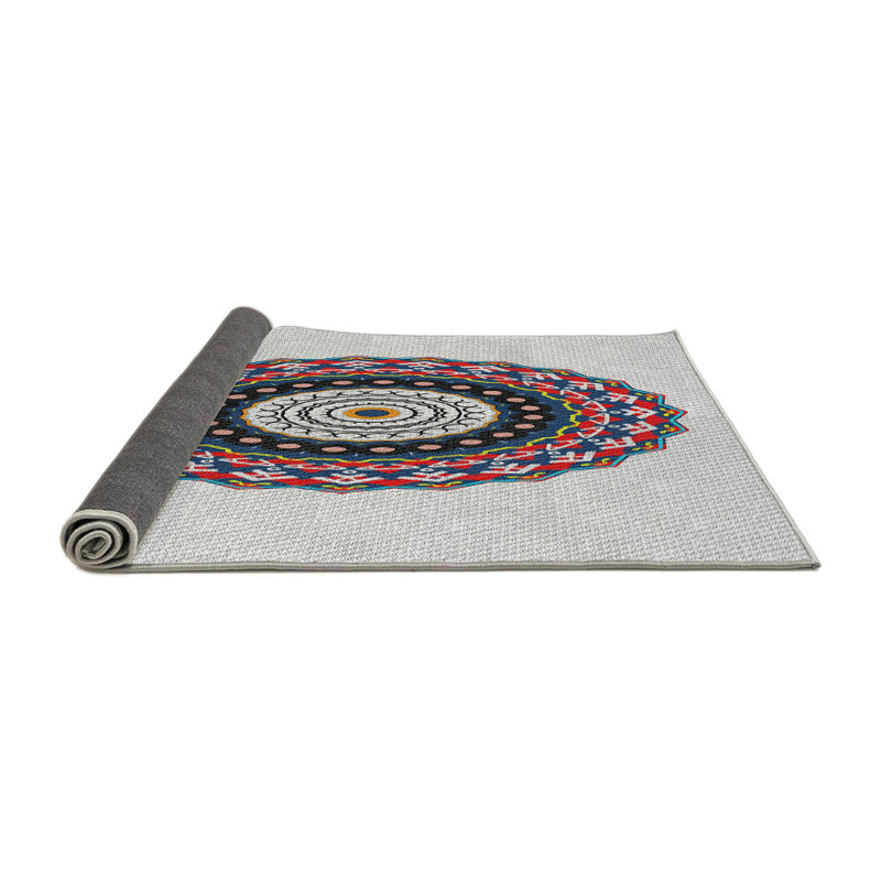 Tapis rouge/noir/bleu tissé à la machine, Rond 7 pi
