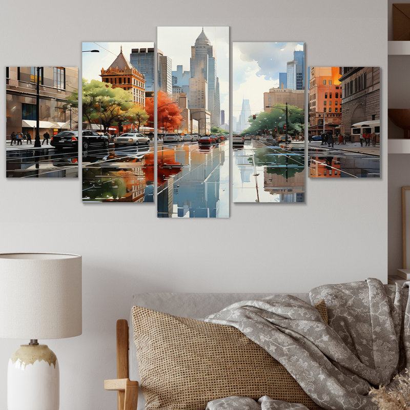 Skyscrapers Urban Heights IV - Cityscapes, reproduction d'art sur toile - 5 panneaux