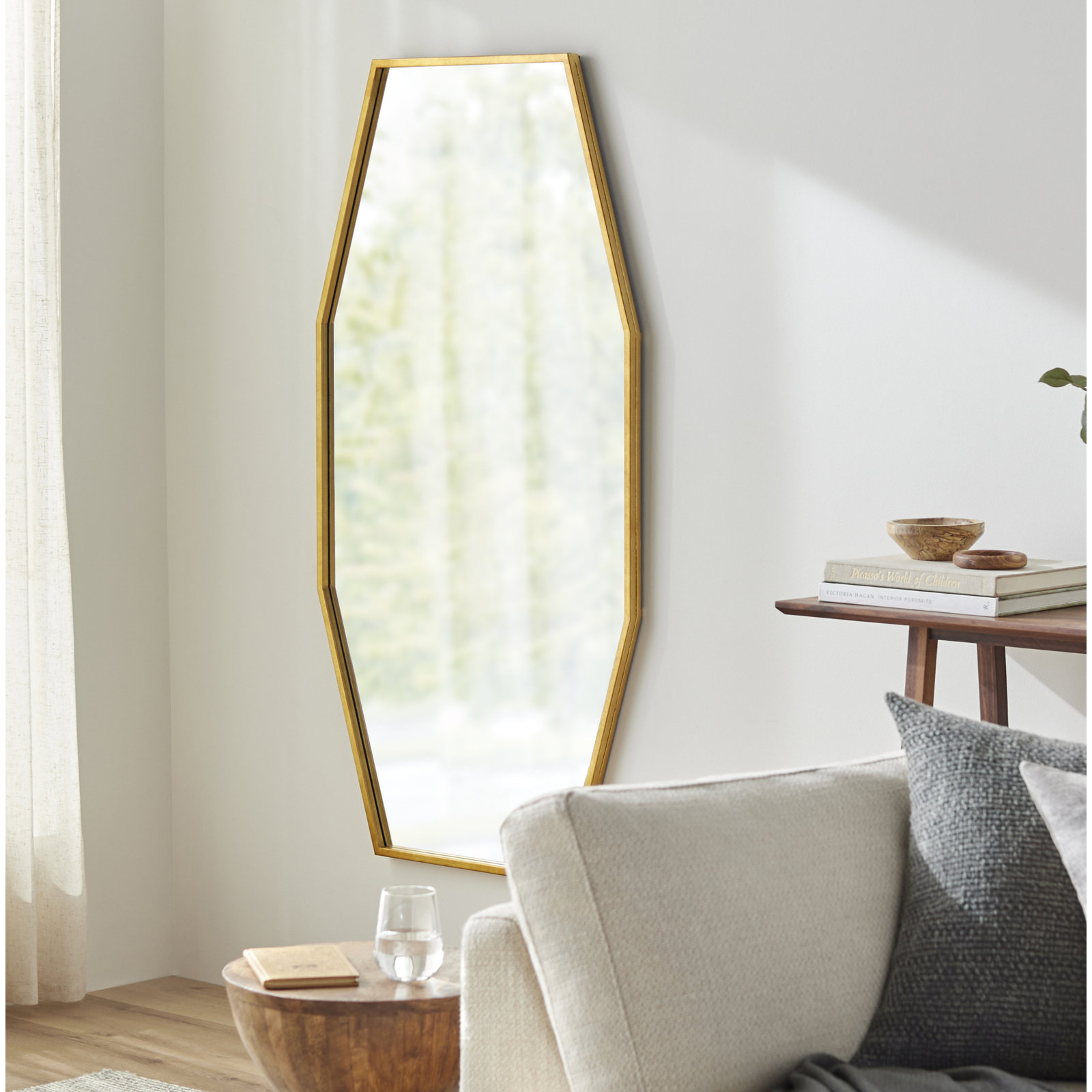 Gorecki Wood Flat Wall Mirror, Gold