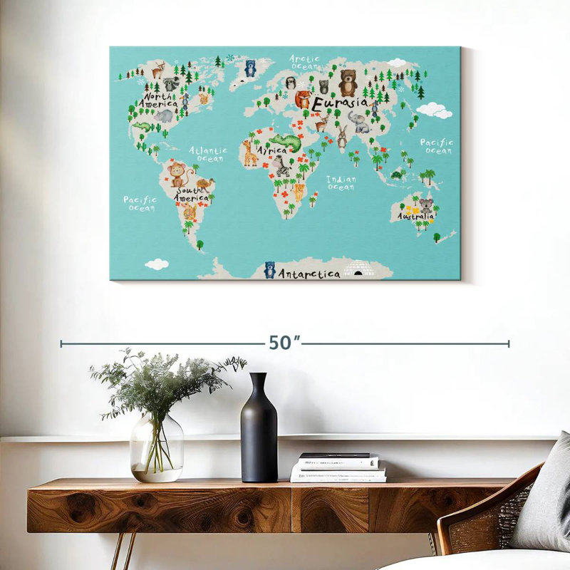 Carte du monde des animaux drôles d'Aliaz, H 26 po x l 39 po