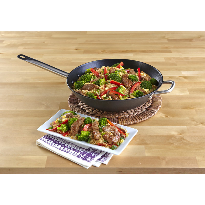 14'' Black Light Cast Iron Wok with Stainless Steel Handles