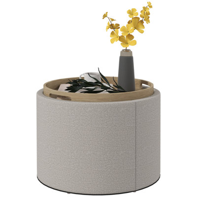 Round Storage Ottoman Coffee Table With Flip Top Tray,Living Room Table by George Oliver