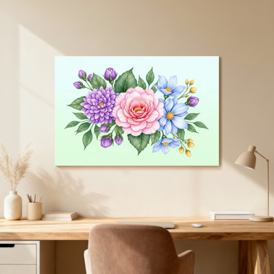 Bouquet de plantes et de fleurs avec fleurs roses, mauves et bleues