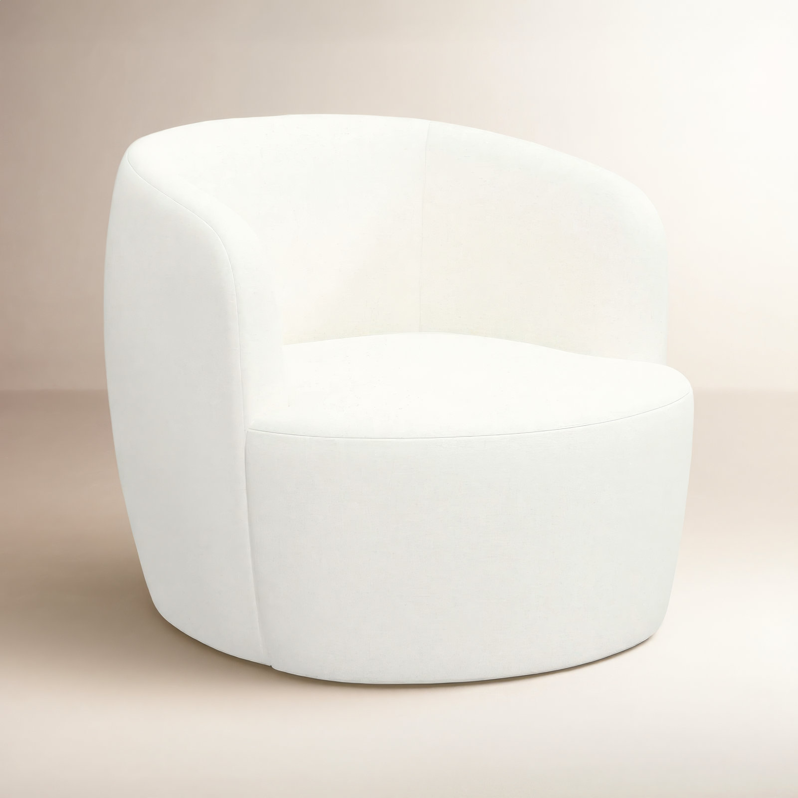 Mina Swivel Barrel Chair, Zuma White Textured Linen