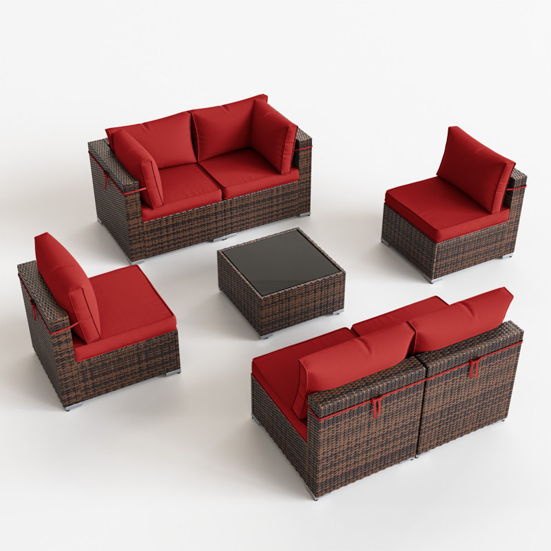 6 - Person Outdoor Seating Group With Cushions, Burgundy