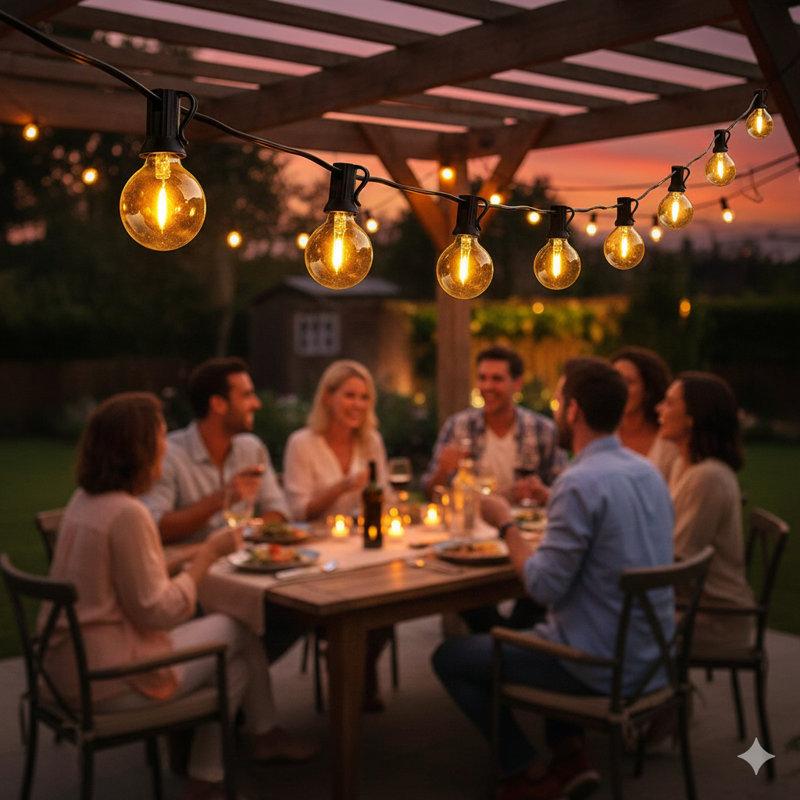 50ft 25-Bulb Outdoor Globe String Lights with Shatterproof LED Bulbs - Connectable, Weatherproof, 2200K Warm Glow