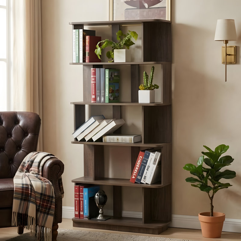 Modern 5-Tier Open Bookshelf, Dark Brown
