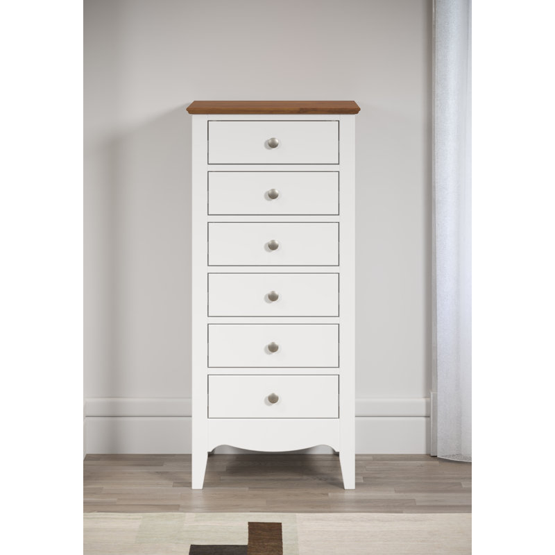Delrick 6 Drawer 50Cm W Tallboy, White/Brown