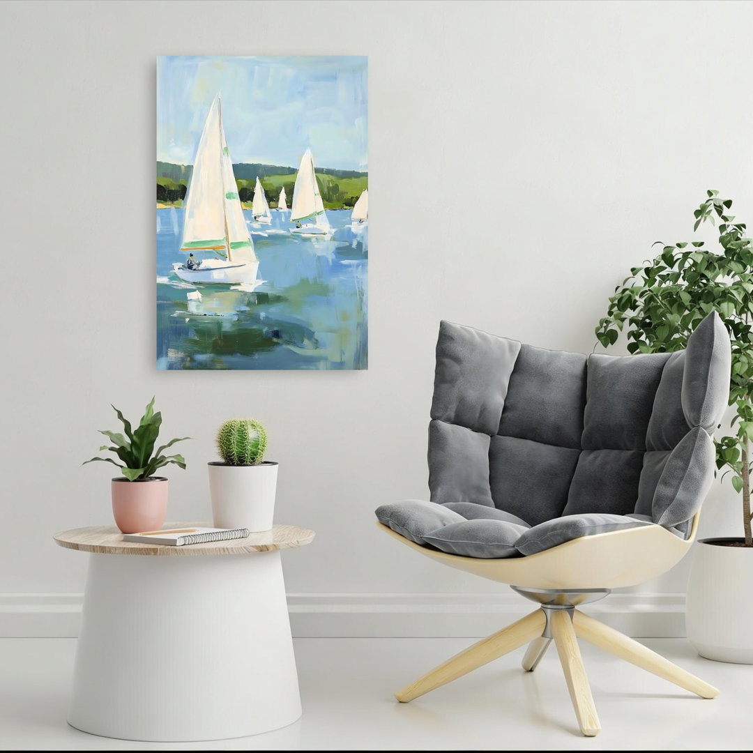 Boat Race Contemporary Peaceful Serene Coastal Landscape Wall Art Print