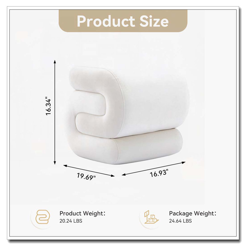 Tabouret de maquillage en forme de S, Velours blanc