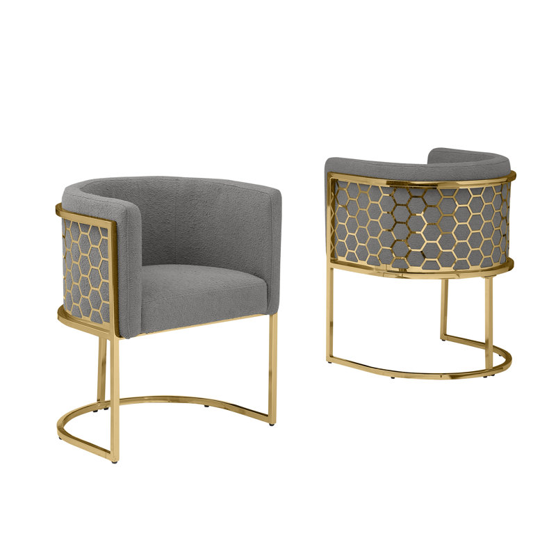 Chaises d'appoint Teddy Boucle, Gris, Chrome doré