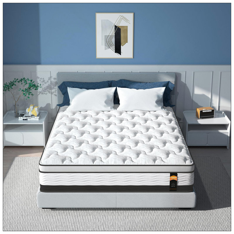 Matelas hybride 14 po dans une boîte, mousse viscoélastique imprégnée de gel rafraîchissant et matelas à ressorts ensachés, fermeté moyenne