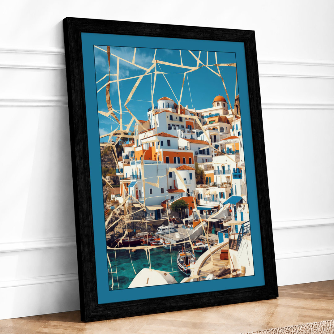 Greek Island Village Modern - Framed Print