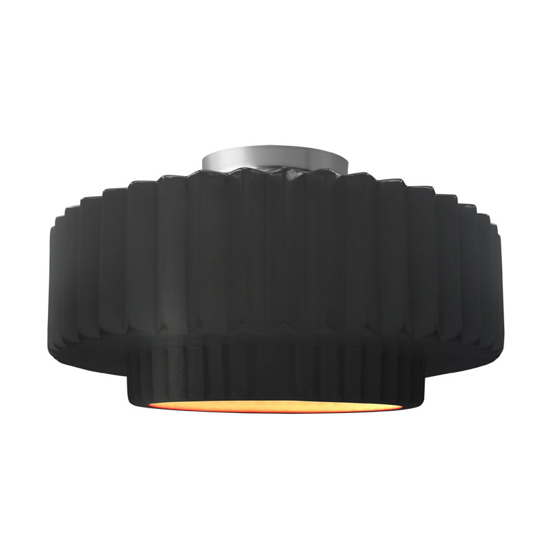 Plafonnier semi-encastré en céramique Dottie, H 8 po x l 16,5 po x P 16,5 po, Noir carbone mat / or champagne, Nickel brossé