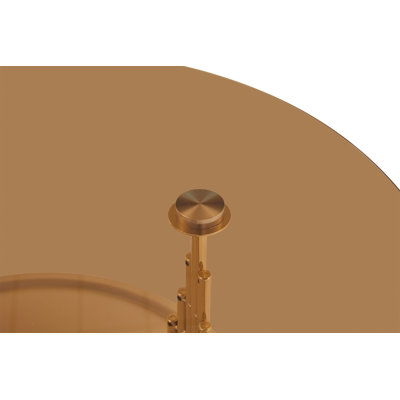 Luxury-inspired brown and gold nesting coffee table set. Set of two tiered coffee tables with tea-stained tempered glass. Round living room coffee table
