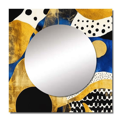 Rheems - Abstract Pattern With Blue & Golden Textures XIII Minimalism Square Mirror Wall Decor For Bedroom