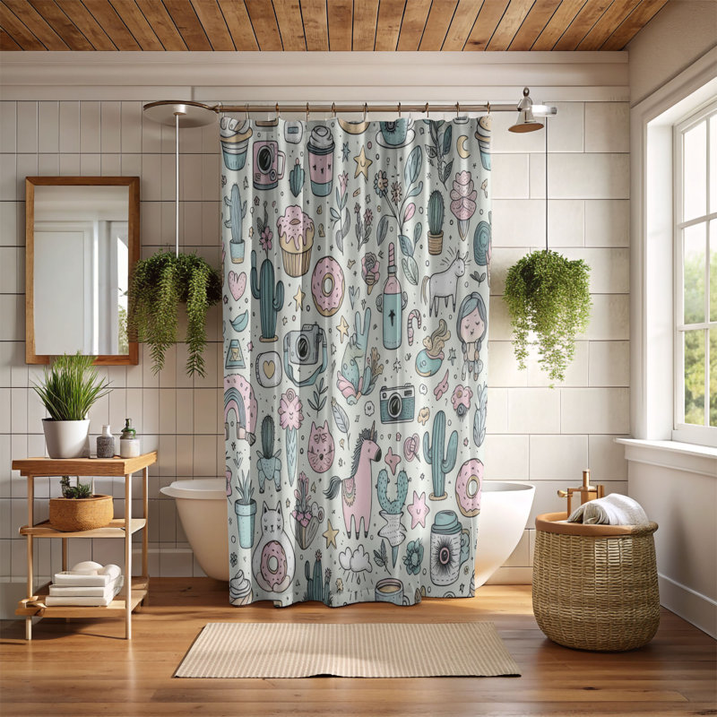 Rideau de douche standard 1 pièce Pastel Playful Lines, H 74 po x l 71 po