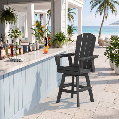 360° Swivel HDPE Outdoor Bar Stool, All Weather Adirondack Tall Bar Chair With Armrest For Patio Poolside Backyard Bar Counter