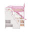 Lit superposé de style château double avec 2 tiroirs et 3 tablettes, structure de lit superposé en bois avec toboggan et escalier de rangement-580134514